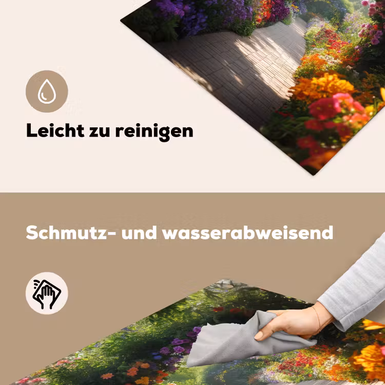 Doorkijk - Pad - Bloemen - Struik - Kleurrijk Inductie beschemer met haakjes middel -ky-schoon-de