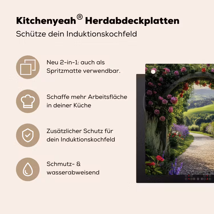Doorkijk - Tuinboog - Bloemen - Natuur - Pad Inductie beschemer met haakjes middel -ky-usp-de