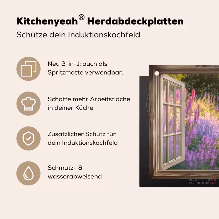 Doorkijk - Bloemen - Raam - Natuur Inductie beschemer met haakjes klein -ky-usp-de