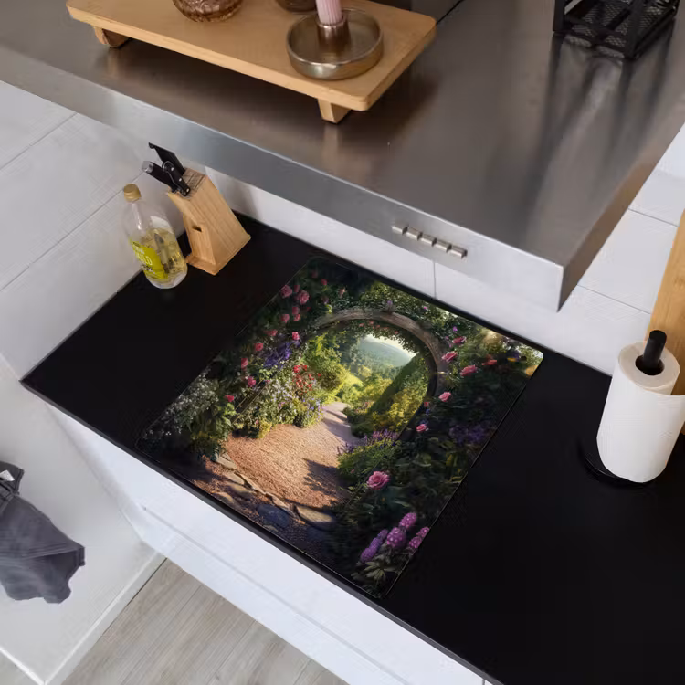 Doorkijk - Bloemen - Natuur - Rozenboog Inductie beschemer met haakjes middel -sfeer1