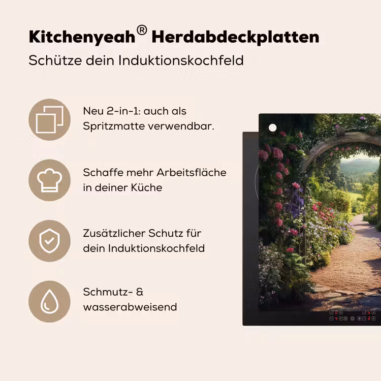 Doorkijk - Bloemen - Natuur - Rozenboog Inductie beschemer met haakjes middel -ky-usp-de