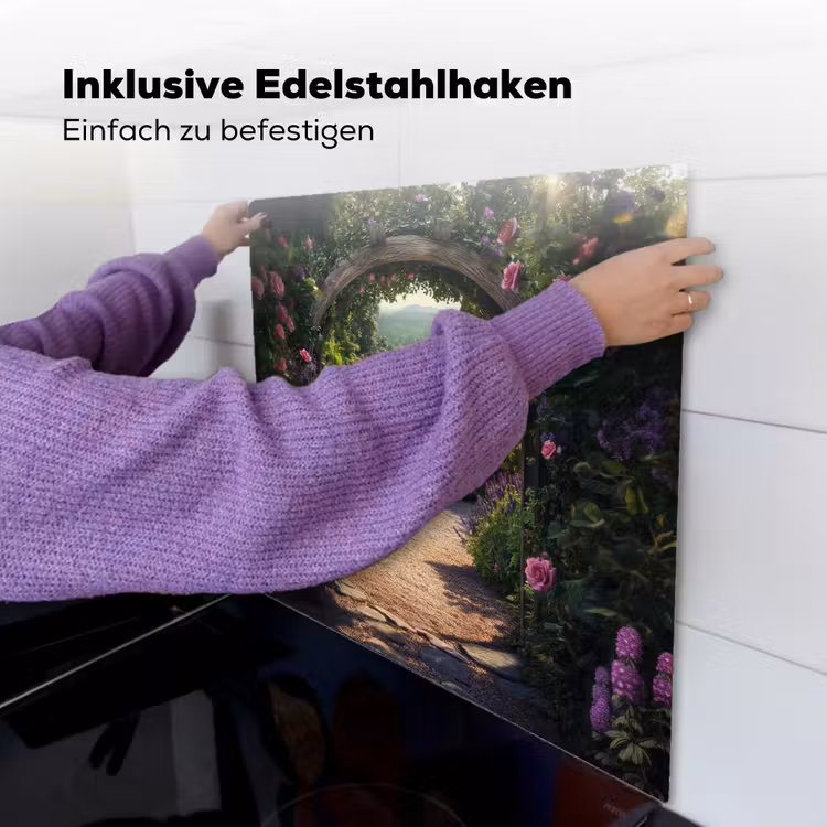 Doorkijk - Bloemen - Natuur - Rozenboog Inductie beschemer met haakjes middel -ky-ophangen-de