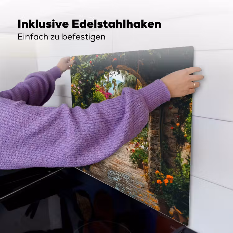 Doorkijk - Bloemen - Poort - Stenen Inductie beschemer met haakjes middel -ky-ophangen-de