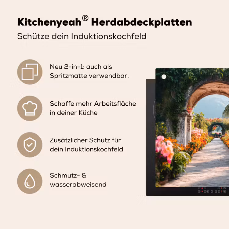 Doorkijk - Bloemen - Tropisch - Kleurrijk Inductie beschemer met haakjes middel -ky-usp-de
