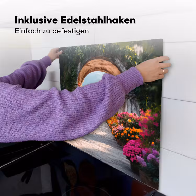 Doorkijk - Bloemen - Tropisch - Kleurrijk Inductie beschemer met haakjes middel -ky-ophangen-de