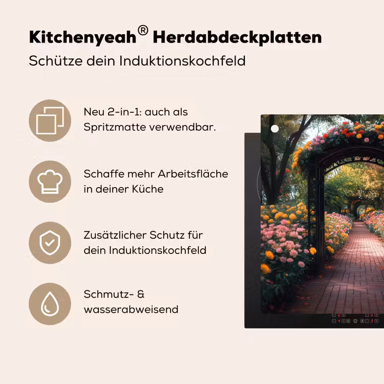 Doorkijk - Bloemen - Pad - Natuur - Kleurrijk Inductie beschemer met haakjes middel -ky-usp-de
