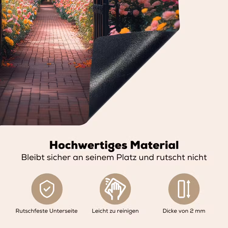 Doorkijk - Bloemen - Pad - Natuur - Kleurrijk Inductie beschemer met haakjes middel -ky-onderkant-de