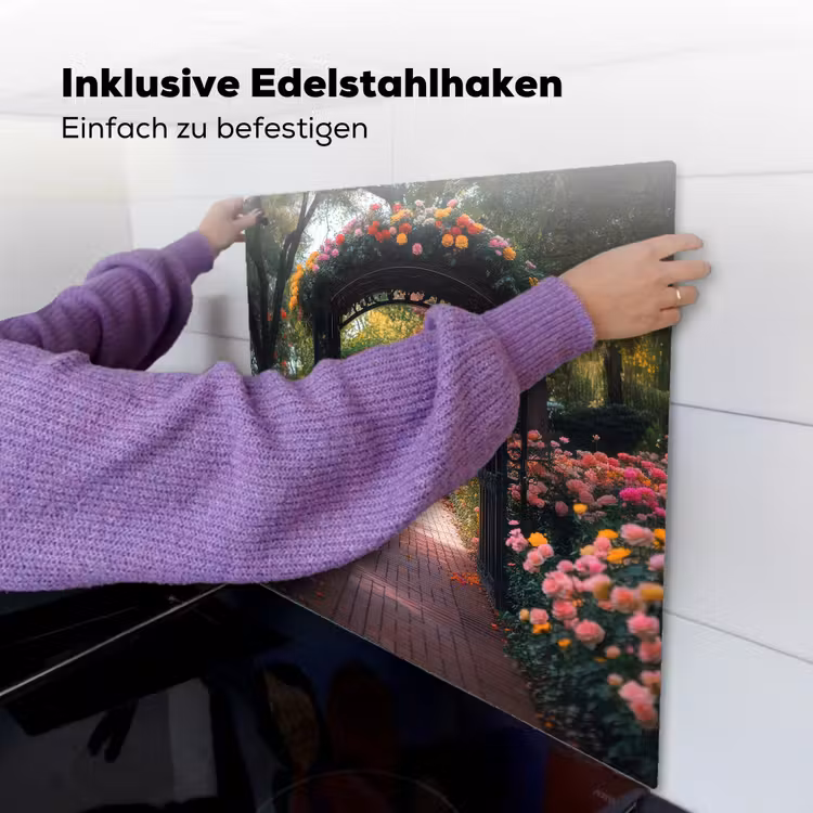 Doorkijk - Bloemen - Pad - Natuur - Kleurrijk Inductie beschemer met haakjes middel -ky-ophangen-de