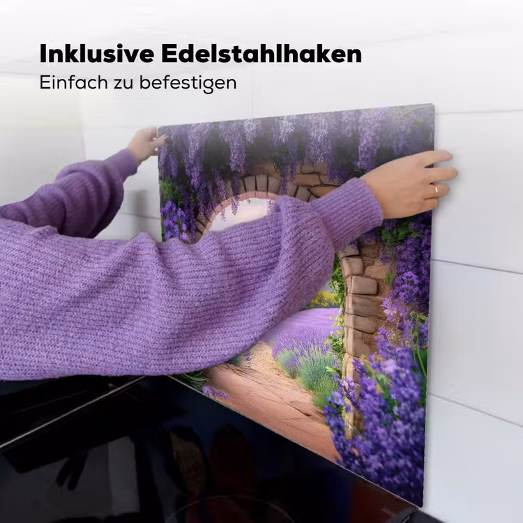 Doorkijk - Lavendel - Bloemen - Paars - Poort Inductie beschemer met haakjes middel -ky-ophangen-de