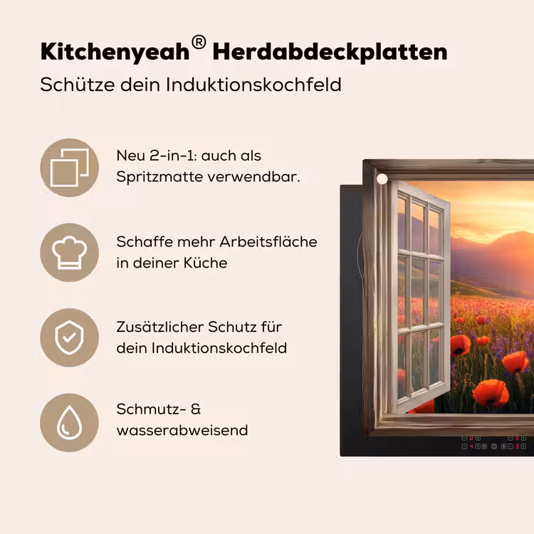 Doorkijk - Klaprozen - Bloemen - Rood - Open raam Inductie beschemer met haakjes klein -ky-usp-de