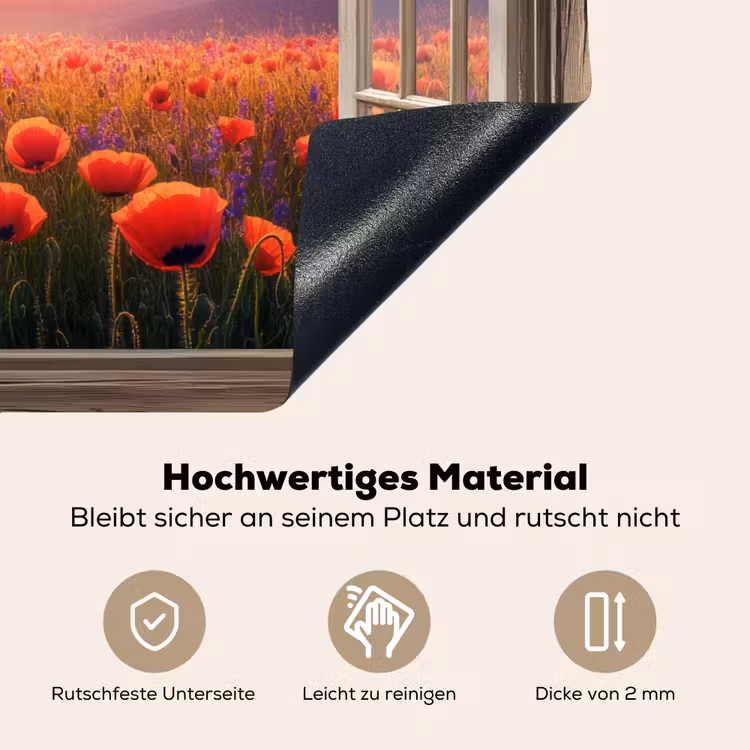 Doorkijk - Klaprozen - Bloemen - Rood - Open raam Inductie beschemer met haakjes klein -ky-onderkant-de
