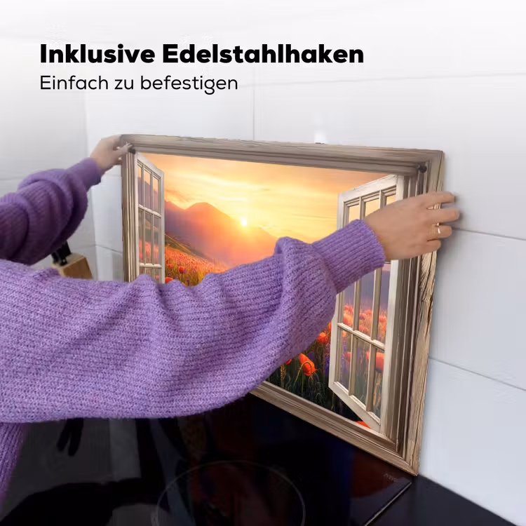 Doorkijk - Klaprozen - Bloemen - Rood - Open raam Inductie beschemer met haakjes klein -ky-ophangen-de