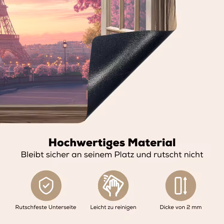 Doorkijk - Parijs - Eiffeltoren - Roze - Kersenbloesem Inductie beschemer met haakjes klein -ky-onderkant-de