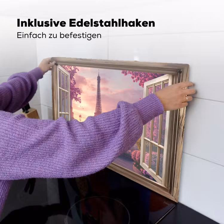 Doorkijk - Parijs - Eiffeltoren - Roze - Kersenbloesem Inductie beschemer met haakjes klein -ky-ophangen-de