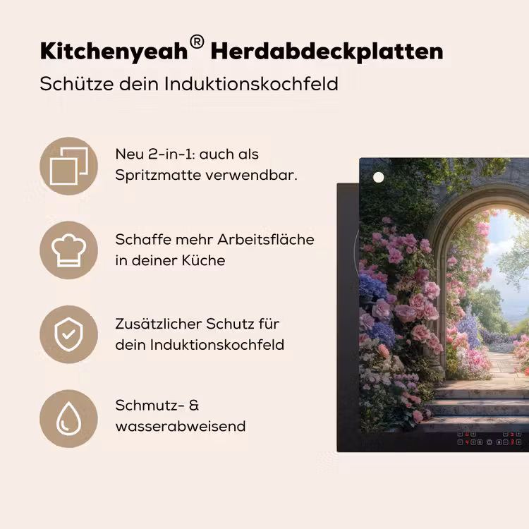 Doorkijk - Rozen - Vintage - Bloemen Inductie beschemer met haakjes middel -ky-usp-de