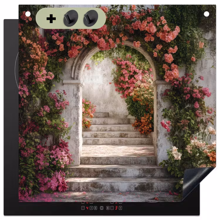 Doorkijk - Rozen - Vintage - Poort Inductie beschemer met haakjes middel -3d