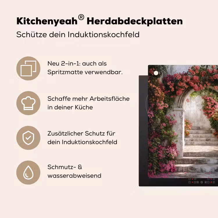 Doorkijk - Rozen - Vintage - Poort Inductie beschemer met haakjes middel -ky-usp-de