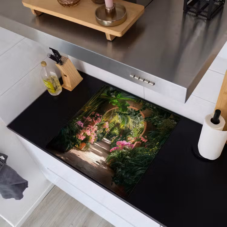 Doorkijk - Tropisch - Bloemen - Natuur Inductie beschemer met haakjes middel -sfeer1