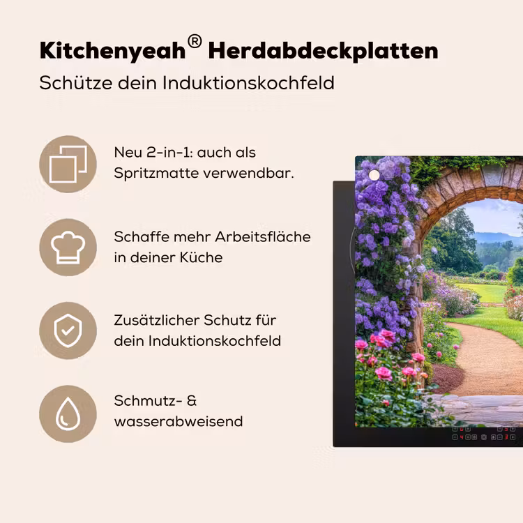 Doorkijk - Poort - Bloemen - Tuin Inductie beschemer met haakjes middel -ky-usp-de