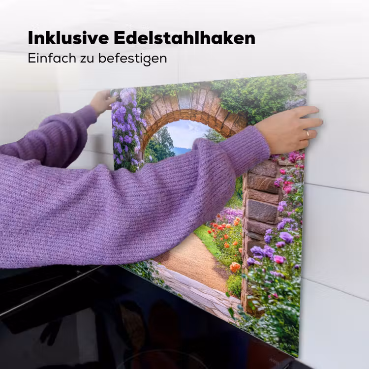 Doorkijk - Poort - Bloemen - Tuin Inductie beschemer met haakjes middel -ky-ophangen-de