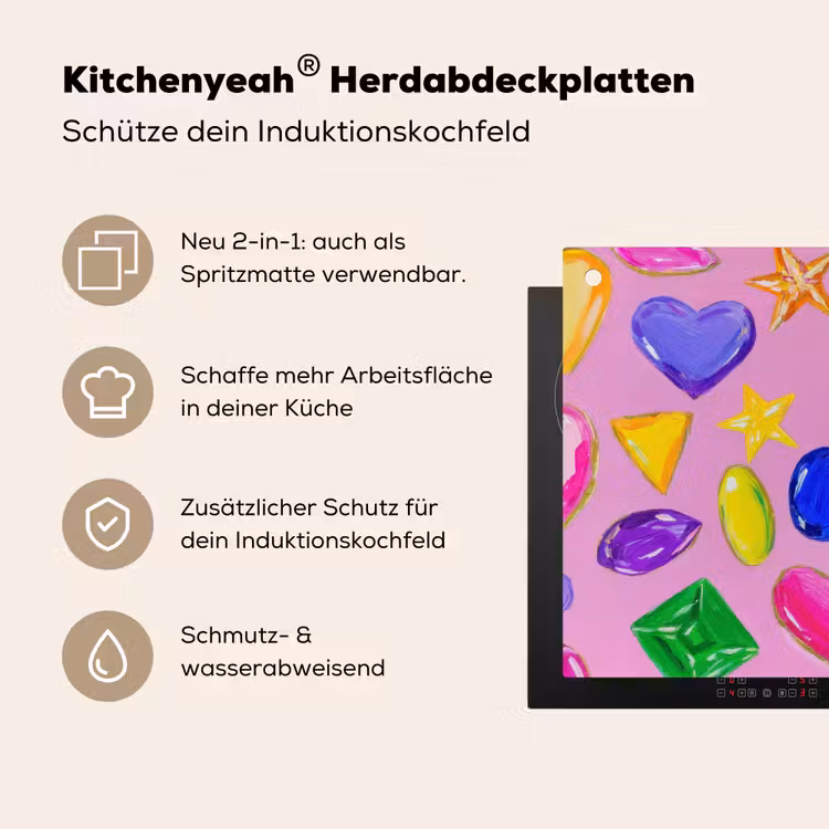 Edelstenen - Vormen - Hartje - Kleurrijk Inductie beschemer met haakjes middel -ky-usp-de