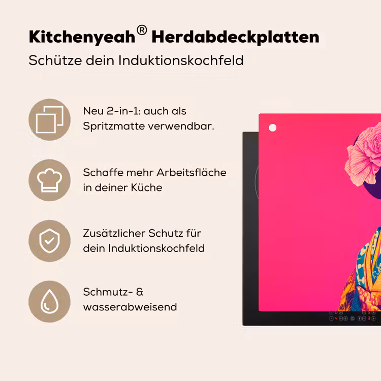 Hagedis - Bloemen - Roze - Kimono Inductie beschemer met haakjes klein -ky-usp-de