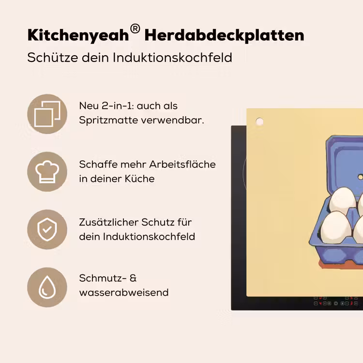 Eieren - Doos - Minimalistisch - Blauw Inductie beschemer met haakjes klein -ky-usp-de