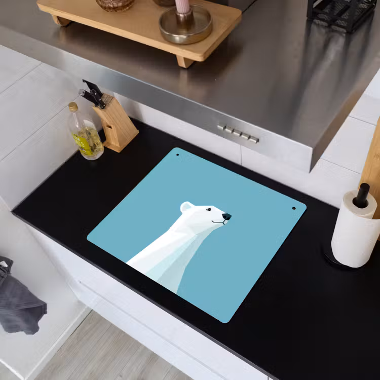 Ijsbeer - Lichtblauw - Minimalistisch Inductie beschemer met haakjes middel -sfeer1