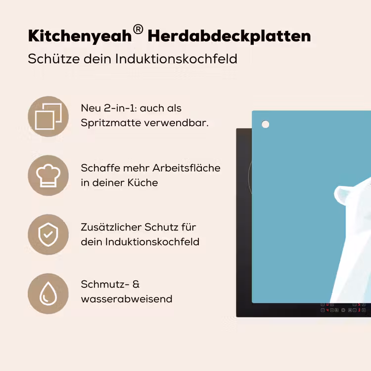 Ijsbeer - Lichtblauw - Minimalistisch Inductie beschemer met haakjes middel -ky-usp-de