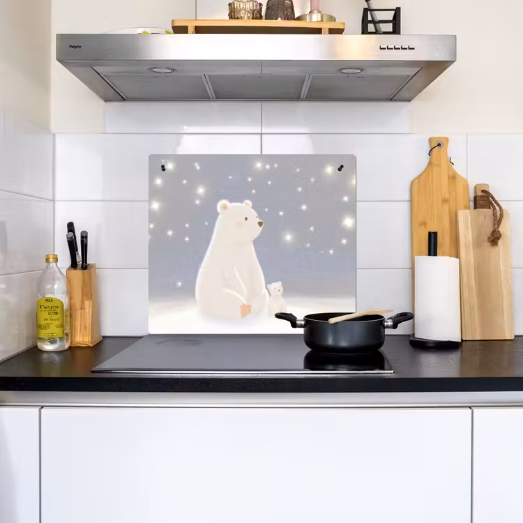 Ijsbeer - Sneeuw - Sterren - Blauw Inductie beschemer met haakjes middel -sfeer2