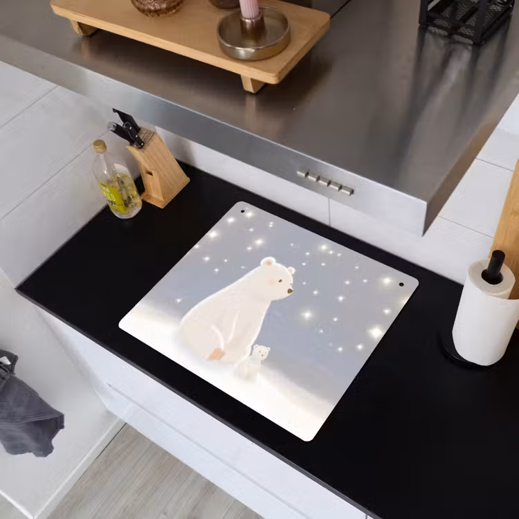 Ijsbeer - Sneeuw - Sterren - Blauw Inductie beschemer met haakjes middel -sfeer1