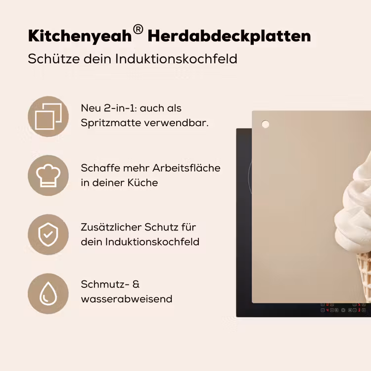 IJs - Softijs - Romig - Hoorntje - Beige Inductie beschemer met haakjes klein -ky-usp-de