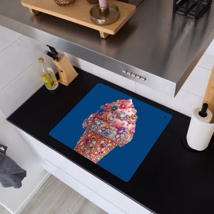 Ijsje - Hoorntje - Steentjes - Blauw Inductie beschemer met haakjes middel -sfeer1