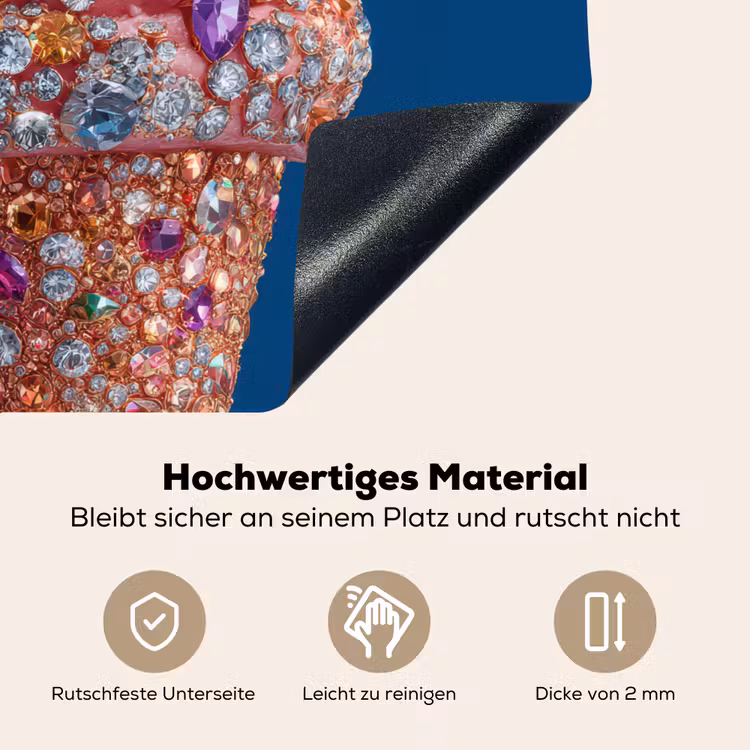 Ijsje - Hoorntje - Steentjes - Blauw Inductie beschemer met haakjes middel -ky-onderkant-de