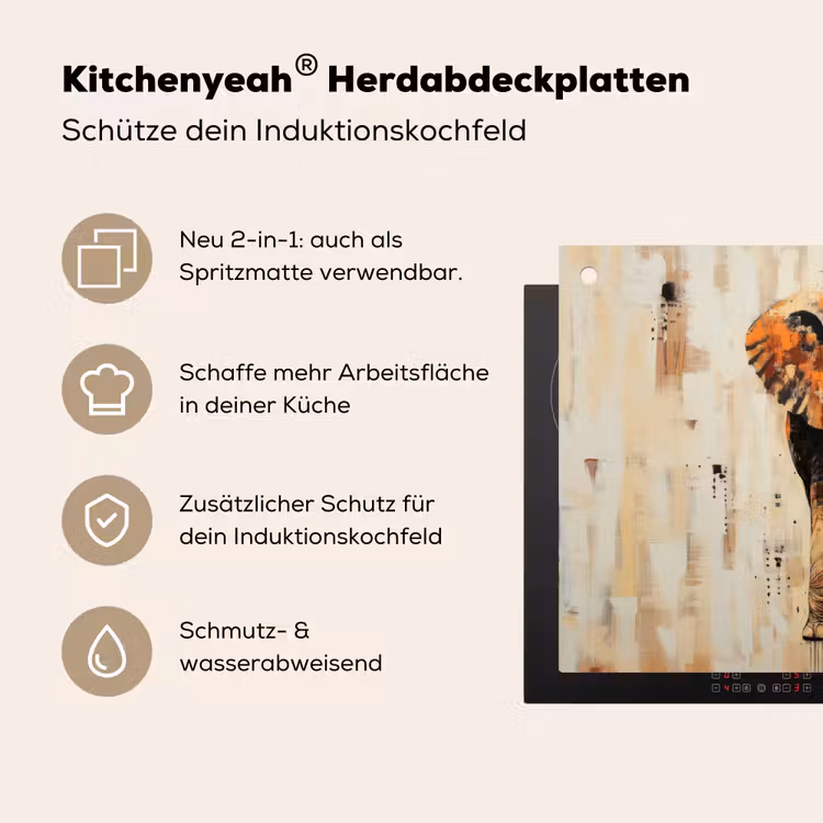 Olifant - Slurf - Mozaïek - Abstract Inductie beschemer met haakjes klein -ky-usp-de