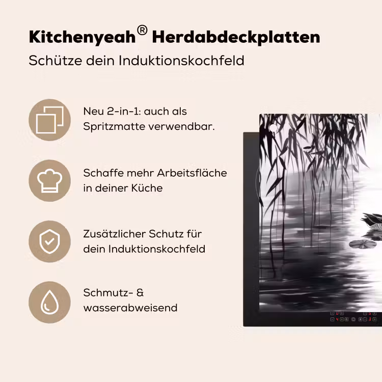 Eenden - Waterlelies - Riet - Zwart Inductie beschemer met haakjes klein -ky-usp-de