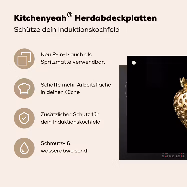 Aardbei - Goud - Zwart - Chrome Inductie beschemer met haakjes klein -ky-usp-de