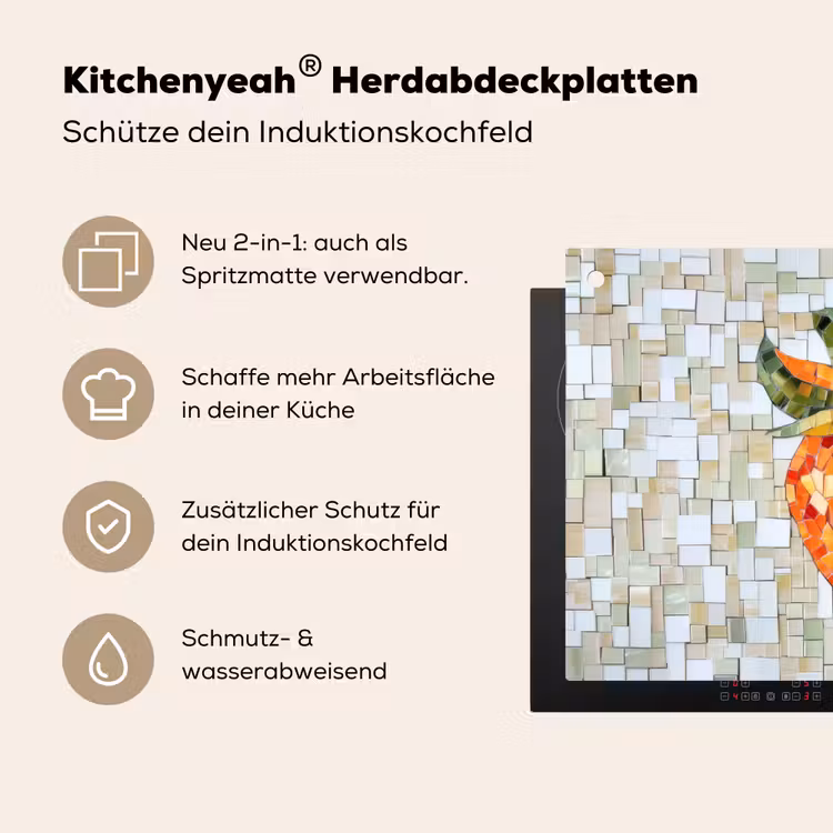 Aardbei - Rood - Mozaïek - Fruit Inductie beschemer met haakjes klein -ky-usp-de