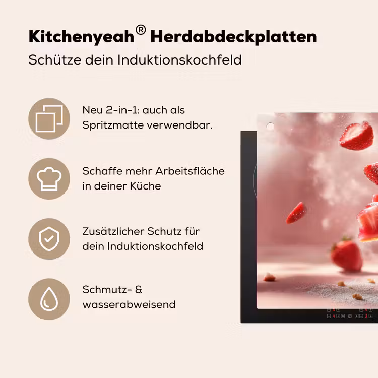 Aardbei - Taart- Eten - Roze Inductie beschemer met haakjes klein -ky-usp-de