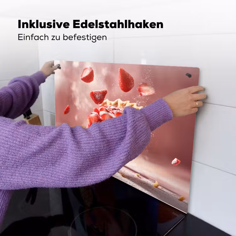 Aardbei - Taart- Eten - Roze Inductie beschemer met haakjes klein -ky-ophangen-de