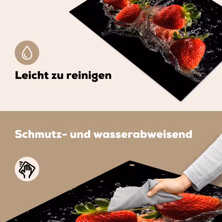 Aardbeien - Fruit - Rood - Water - Zwart Inductie beschemer met haakjes klein -ky-schoon-de