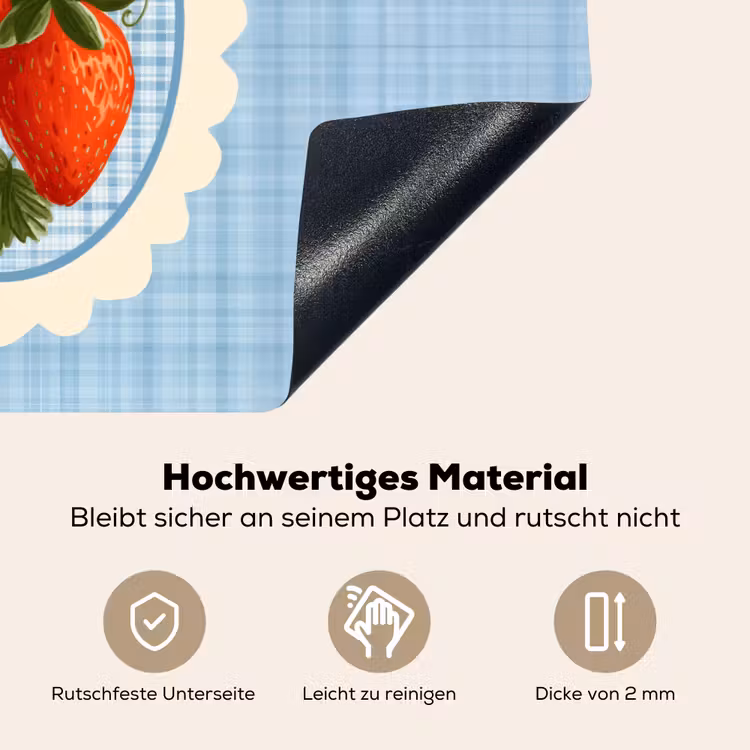 Aardbeien - Lijst - Rood - Geruit Inductie beschemer met haakjes klein -ky-onderkant-de