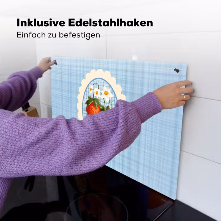 Aardbeien - Lijst - Rood - Geruit Inductie beschemer met haakjes klein -ky-ophangen-de