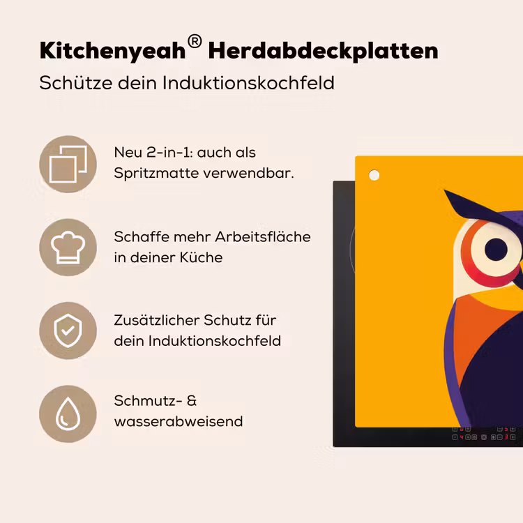 Uil - Grafisch - Kleurrijk - Ogen Inductie beschemer met haakjes middel -ky-usp-de