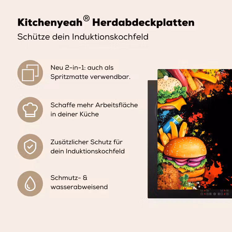 Fastfood - Graffiti - Hamburger - Eten - Modern Inductie beschemer met haakjes klein -ky-usp-de