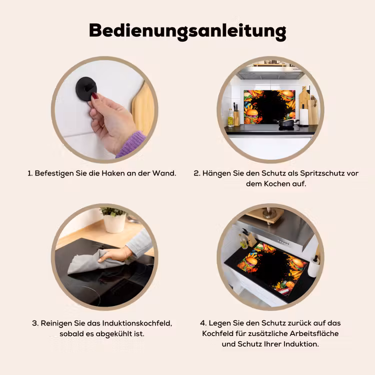 Fastfood - Graffiti - Hamburger - Eten - Modern Inductie beschemer met haakjes klein -ky-gebruik-de