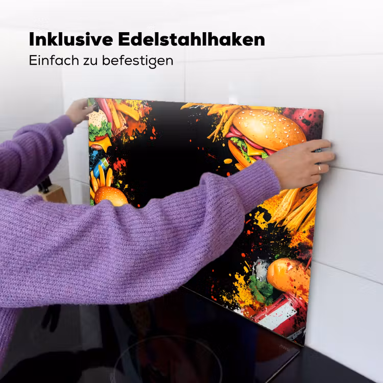Fastfood - Graffiti - Hamburger - Eten - Modern Inductie beschemer met haakjes klein -ky-ophangen-de