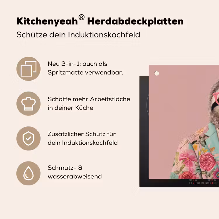 Luiaard - Bloemenprint - Bril - Roze Inductie beschemer met haakjes klein -ky-usp-de
