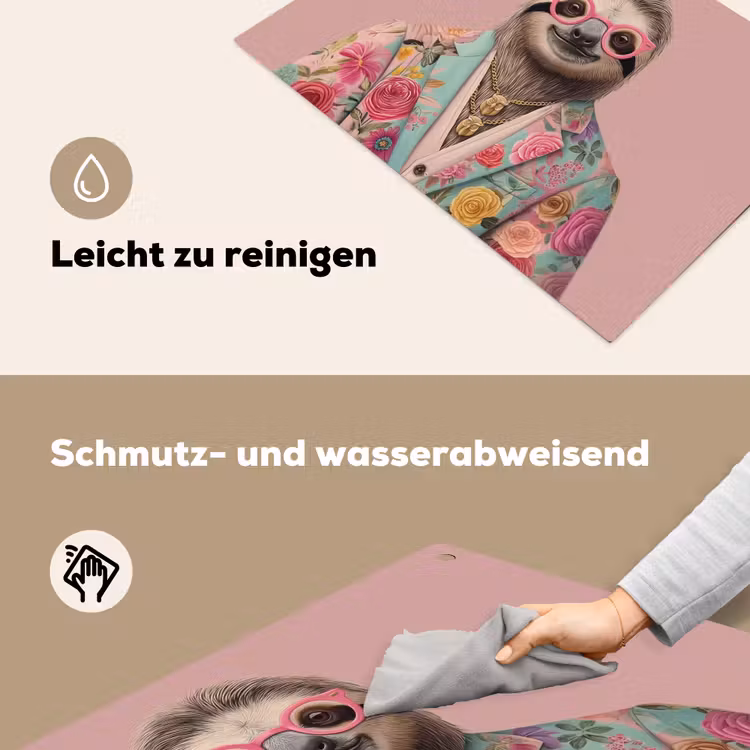 Luiaard - Bloemenprint - Bril - Roze Inductie beschemer met haakjes klein -ky-schoon-de