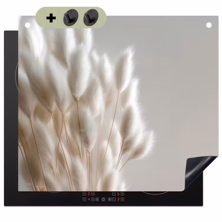 Pluimen - Beige - Minimalistisch Inductie beschemer met haakjes middel -3d
